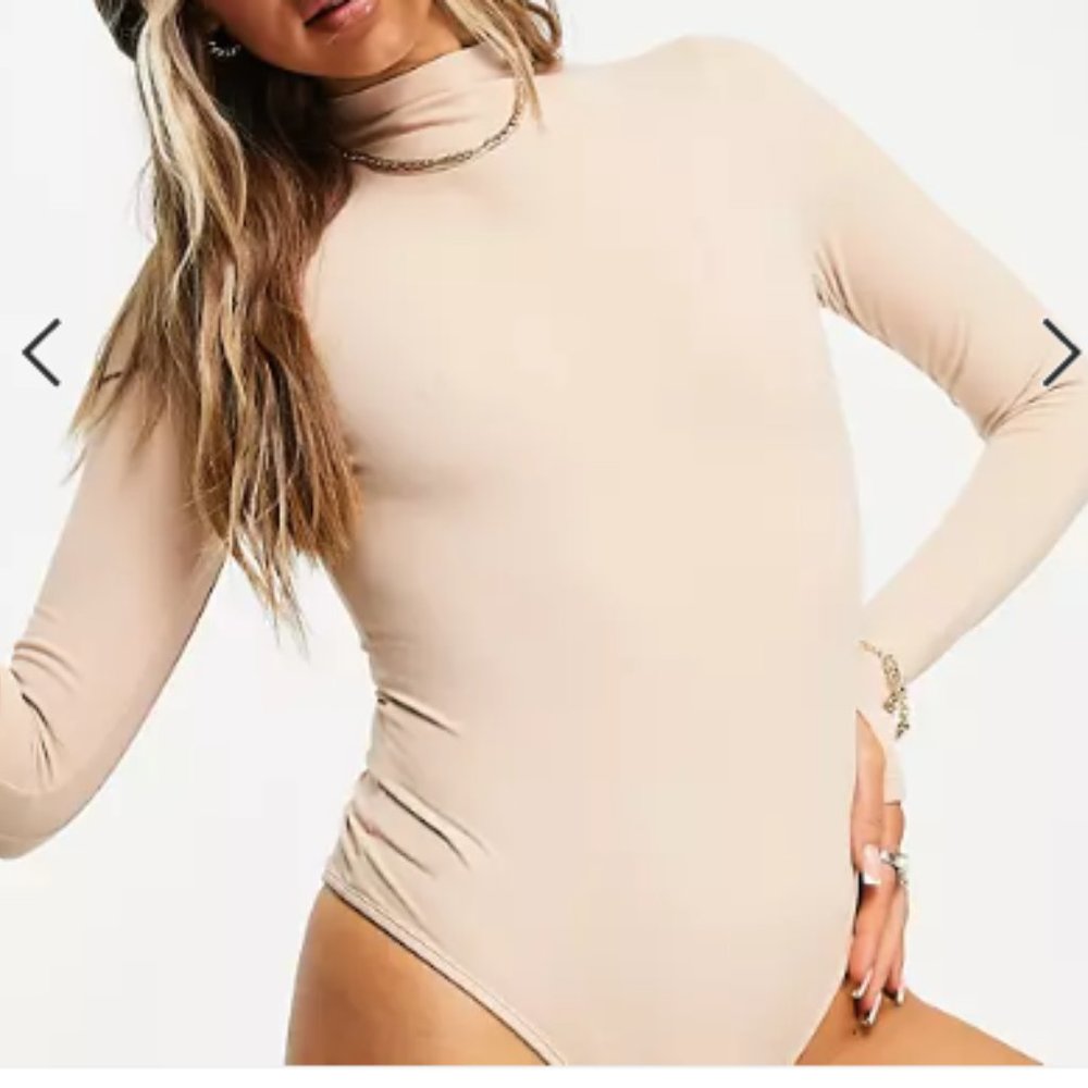 ASOS long sleeve sculpting bodysuit in peached jersey funnel neck NWT